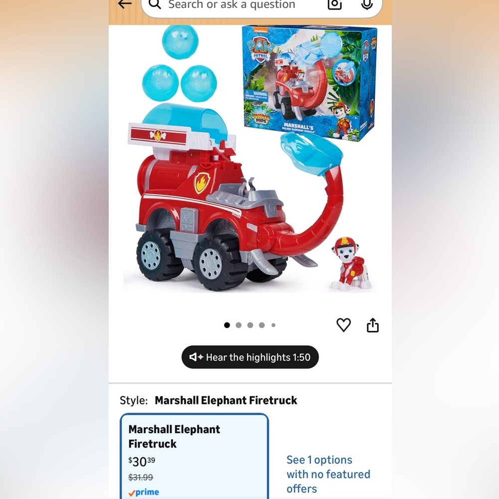 Paw Patrol Jungle Pups Marshall elephant toy